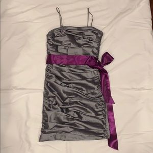 BoUBoU Gray Dress with Purple Ribbon